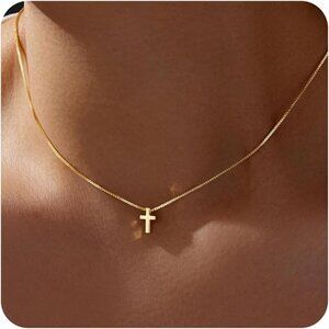 01 Tiny Cross Necklace for Women Gold Plated Dainty Silver Small Cross Pendant